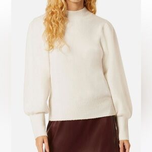 French Connection Womens Flossy Balloon Sleeve Mock Neck Sweater - Medium- Cream